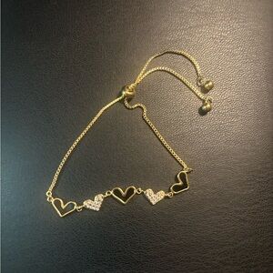 New Gold Plated Heart Adjustable Bracelet with Crystals